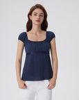 Babydoll Square Peplum with Bow Tie Tops-SUUKSESS-Navy Polka Dots-XS-SUUKSESS