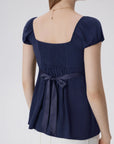 Babydoll Square Peplum with Bow Tie Tops-SUUKSESS-SUUKSESS