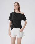 Asymmetrical Off Shoulder Short Sleeve T-Shirts-SUUKSESS-SUUKSESS