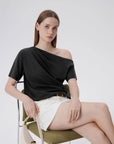 Asymmetrical Off Shoulder Short Sleeve T-Shirts-SUUKSESS-SUUKSESS