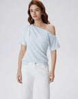 Asymmetrical Off Shoulder Short Sleeve T-Shirts-SUUKSESS-Sky Blue-XS-SUUKSESS