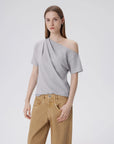 Asymmetrical Off Shoulder Short Sleeve T-Shirts-SUUKSESS-Grey-XS-SUUKSESS