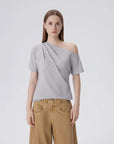 Asymmetrical Off Shoulder Short Sleeve T-Shirts-SUUKSESS-SUUKSESS