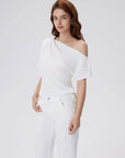 Asymmetrical Off Shoulder Short Sleeve T-Shirts-SUUKSESS-White-XS-SUUKSESS