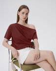 Asymmetrical Off Shoulder Short Sleeve T-Shirts-SUUKSESS-SUUKSESS