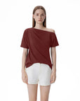 Asymmetrical Off Shoulder Short Sleeve T-Shirts-SUUKSESS-SUUKSESS