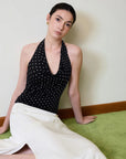 Deep V Halter Open Back Tank Tops