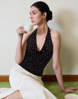 Deep V Halter Open Back Tank Tops