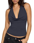 Deep V Halter Open Back Tank Tops