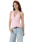 Deep V Halter Open Back Tank Tops-SUUKSESS-SUUKSESS