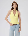 Deep V Halter Open Back Tank Tops-SUUKSESS-Yellow-XS-SUUKSESS