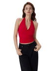 Deep V Halter Open Back Tank Tops-SUUKSESS-SUUKSESS