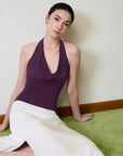 Deep V Halter Open Back Tank Tops