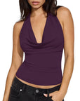Deep V Halter Open Back Tank Tops