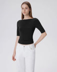 Tight Fitted Half Sleeve Boat Neck Shirt-SUUKSESS-SUUKSESS
