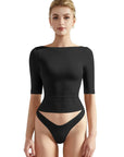 Tight Fitted Half Sleeve Boat Neck Shirt-SUUKSESS-SUUKSESS