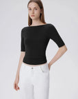 Tight Fitted Half Sleeve Boat Neck Shirt-SUUKSESS-SUUKSESS