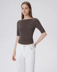 Tight Fitted Half Sleeve Boat Neck Shirt-SUUKSESS-SUUKSESS