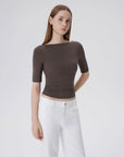 Tight Fitted Half Sleeve Boat Neck Shirt-SUUKSESS-SUUKSESS