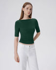 Tight Fitted Half Sleeve Boat Neck Shirt-SUUKSESS-SUUKSESS