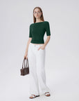 Tight Fitted Half Sleeve Boat Neck Shirt-SUUKSESS-SUUKSESS