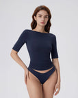 Tight Fitted Half Sleeve Boat Neck Shirt-SUUKSESS-SUUKSESS