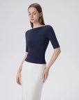 Tight Fitted Half Sleeve Boat Neck Shirt-SUUKSESS-SUUKSESS
