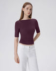 Tight Fitted Half Sleeve Boat Neck Shirt-SUUKSESS-SUUKSESS