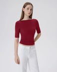 Tight Fitted Half Sleeve Boat Neck Shirt-SUUKSESS-SUUKSESS