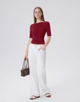 Tight Fitted Half Sleeve Boat Neck Shirt-SUUKSESS-SUUKSESS