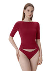 Tight Fitted Half Sleeve Boat Neck Shirt-SUUKSESS-SUUKSESS