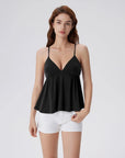 Babydoll Peplum V Neck Tank Tops-SUUKSESS-Black-XS-SUUKSESS