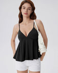 Babydoll Peplum V Neck Tank Tops-SUUKSESS-SUUKSESS