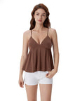 Babydoll Peplum V Neck Tank Tops-SUUKSESS-SUUKSESS