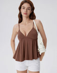 Babydoll Peplum V Neck Tank Tops-SUUKSESS-SUUKSESS