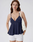 Babydoll Peplum V Neck Tank Tops-SUUKSESS-SUUKSESS