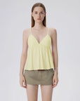 Babydoll Peplum V Neck Tank Tops-SUUKSESS-Yellow-XS-SUUKSESS