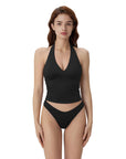 Double Lined V Neck Halter Backless Tank Tops-SUUKSESS-SUUKSESS