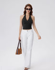 Double Lined V Neck Halter Backless Tank Tops-SUUKSESS-SUUKSESS