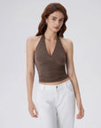 Double Lined V Neck Halter Backless Tank Tops-SUUKSESS-SUUKSESS