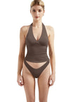 Double Lined V Neck Halter Backless Tank Tops-SUUKSESS-SUUKSESS