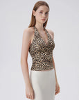 Double Lined V Neck Halter Backless Tank Tops-SUUKSESS-Leopard-XS-SUUKSESS