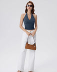 Double Lined V Neck Halter Backless Tank Tops-SUUKSESS-SUUKSESS