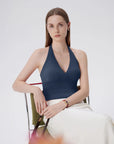 Double Lined V Neck Halter Backless Tank Tops-SUUKSESS-SUUKSESS