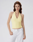 Double Lined V Neck Halter Backless Tank Tops-SUUKSESS-SUUKSESS