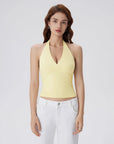 Double Lined V Neck Halter Backless Tank Tops-SUUKSESS-SUUKSESS