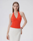 Double Lined V Neck Halter Backless Tank Tops-SUUKSESS-Red-XS-SUUKSESS