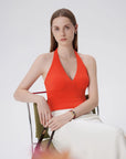 Double Lined V Neck Halter Backless Tank Tops-SUUKSESS-SUUKSESS