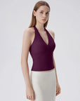Double Lined V Neck Halter Backless Tank Tops-SUUKSESS-Violet-XS-SUUKSESS