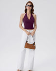 Double Lined V Neck Halter Backless Tank Tops-SUUKSESS-SUUKSESS